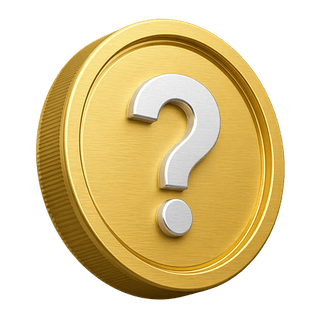 Moneda decorativa de oro en 3D con signo de interrogación en página de FAQ